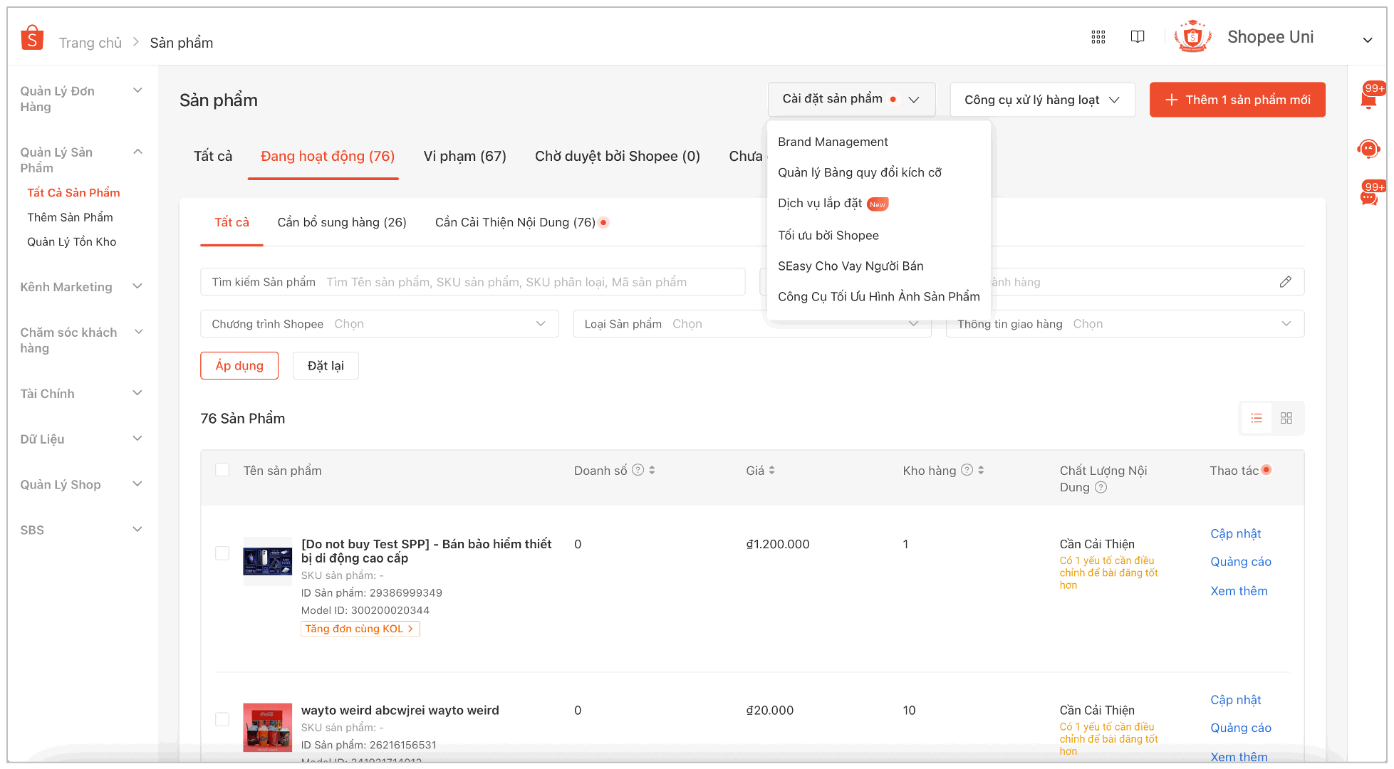bảng quy đổi kích cỡ shopee
